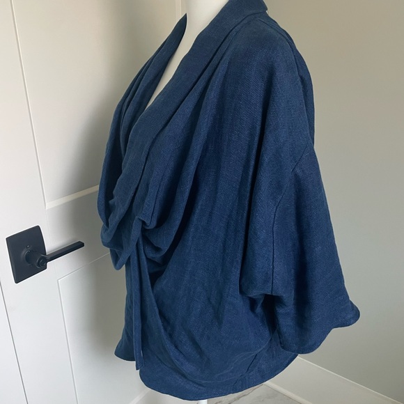 ZARA 100% Linen Draped Blouse INDIGO — ZW COLLECTION, LIMITED EDITION - Picture 6 of 15